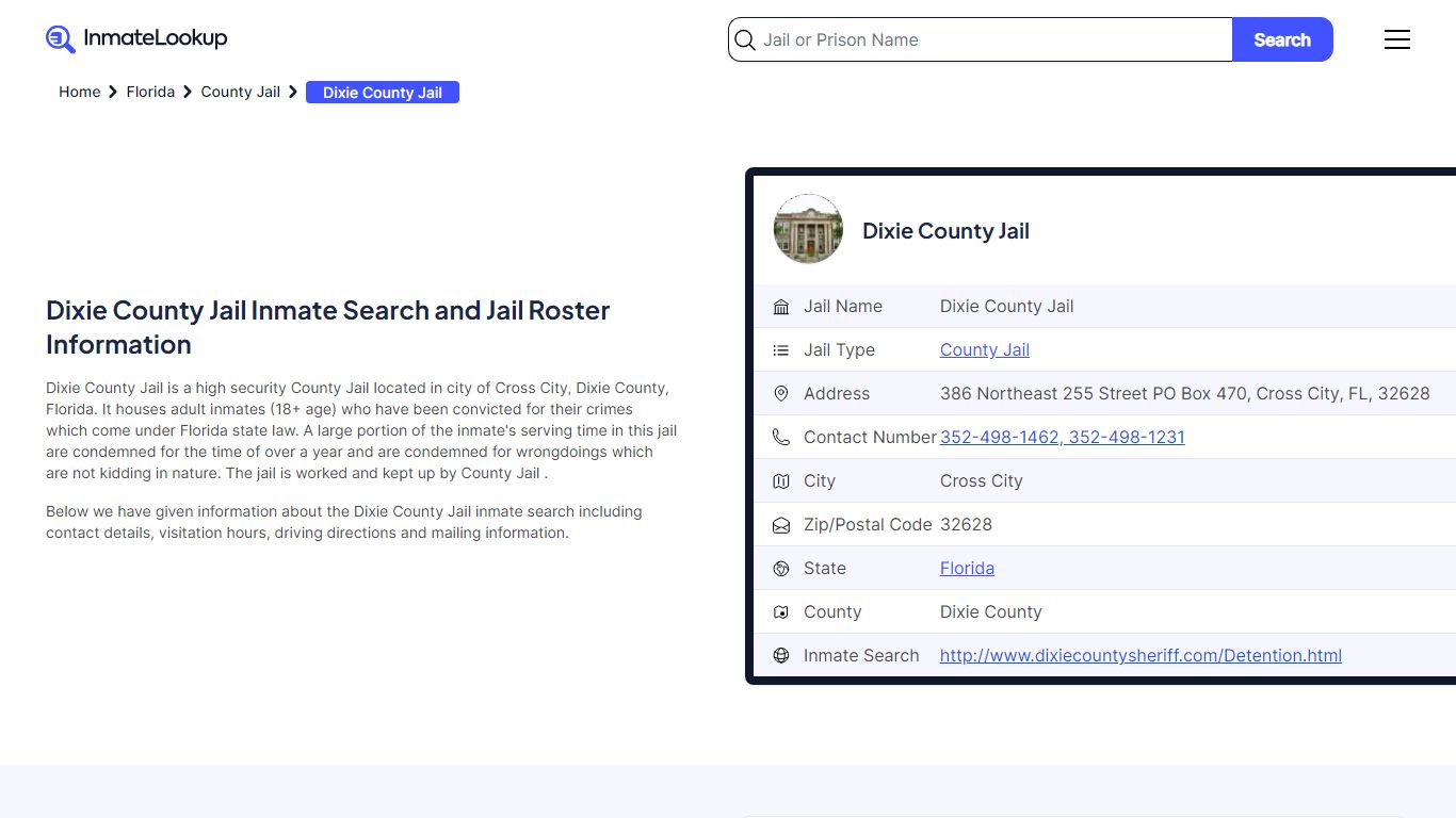 Dixie County Jail Inmate Search - Cross City Florida - Inmate Lookup
